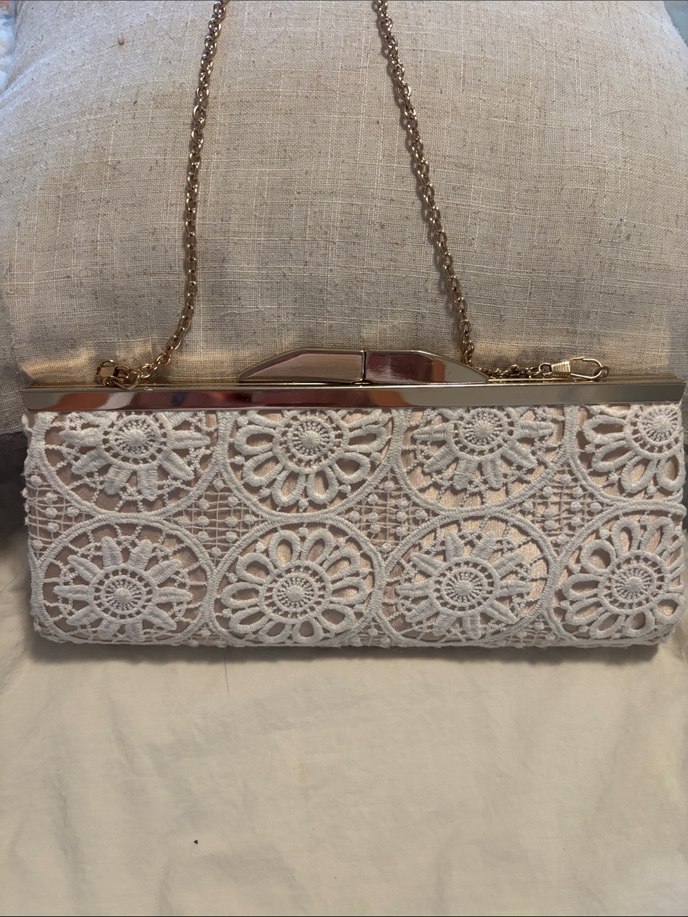 Vintage Jessica McClintockWhite Lace Chain-Handle Clutch